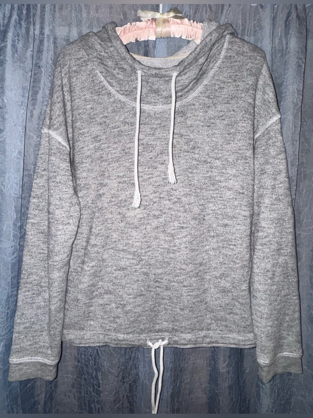 Aerie Gray Marled French Terry Cowl Neck Drawstring Hem Hoodie Size Small